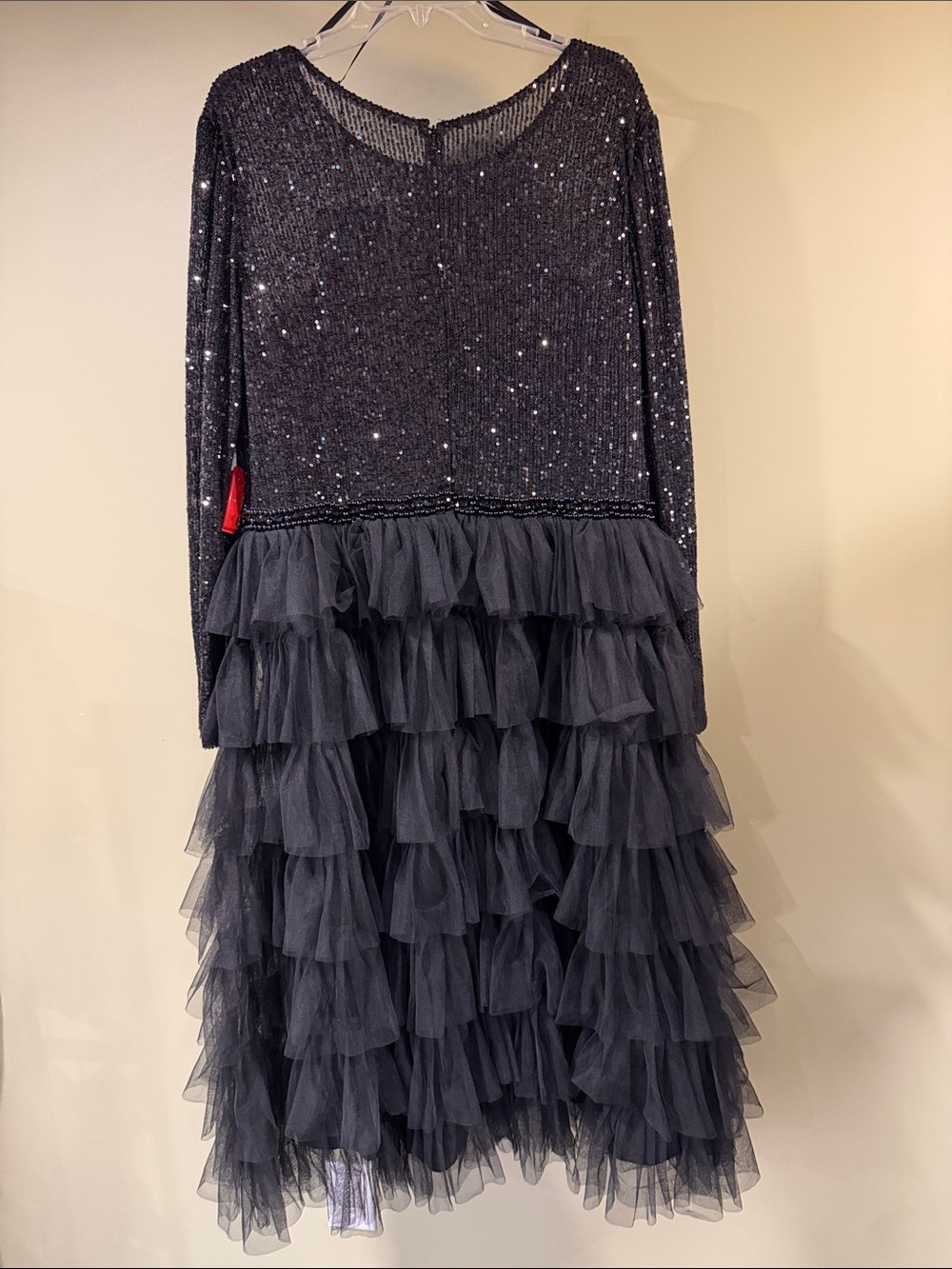 XiRENA for MAC DUGGAL Black Sequin Bodice Tiered Tulle Womens Dress - Picture 5 of 6